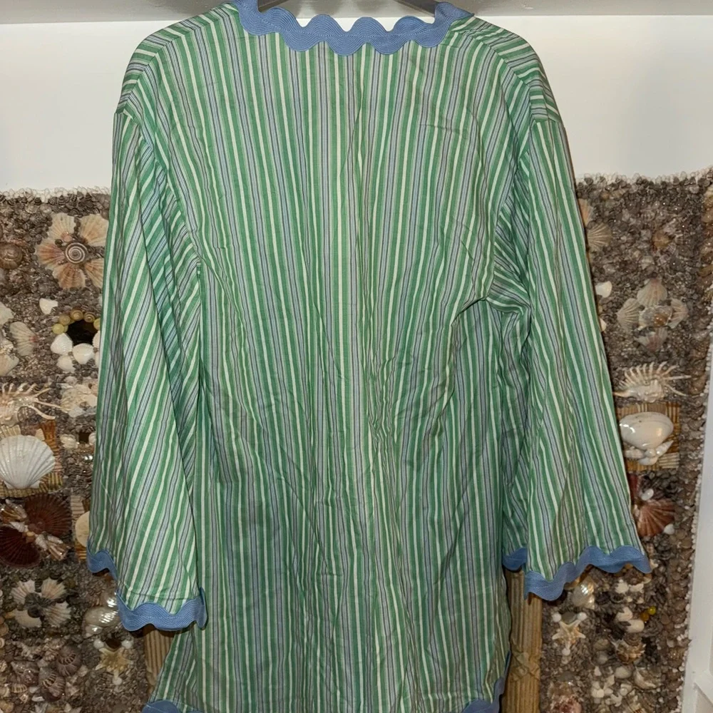 Striped Green and Blue Women's Swim Cover-Up - Picture 3 of 7